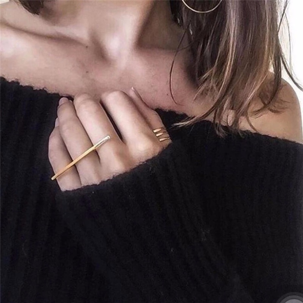 Minimalist Thin Gold Bar Chic Reflective Ring